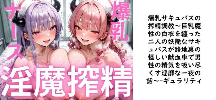 爆乳サキュバスの搾精調教〜巨乳魔性の白衣を纏った二人の妖艶なサキュバスが路地裏の怪しい献血車で男性の精気を吸い尽くす淫靡な一夜の話〜（ギュラリティ）