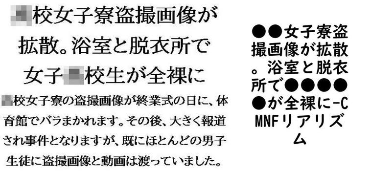 ●●女子寮盗撮画像が拡散。浴室と脱衣所で●●●●●が全裸に【CMNFリアリズム】（オリジナル同人）
